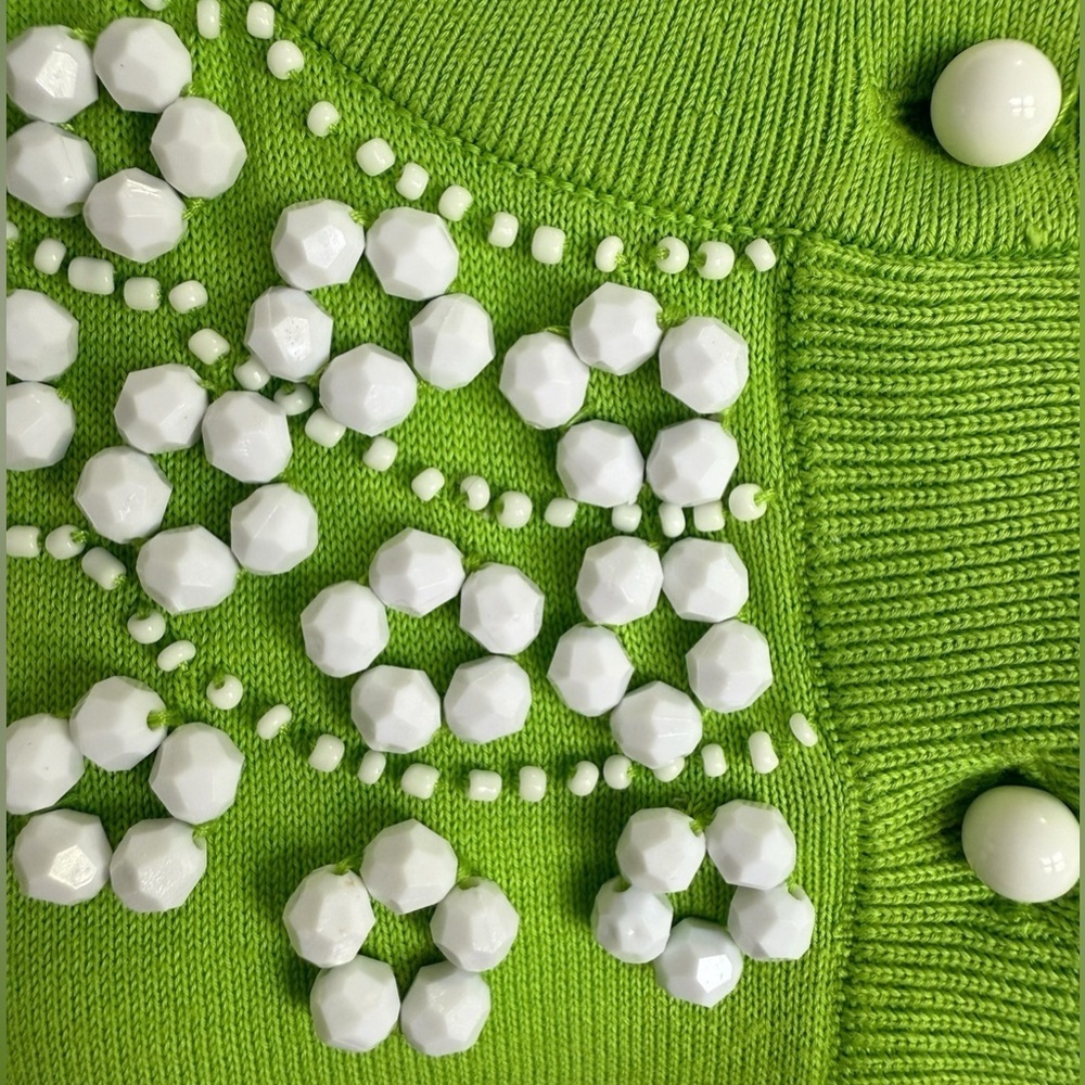 🌼 Kate Spade Green Floral Beaded Garden Cardigan Embellished Sweater – Size M - Picture 7 of 11
